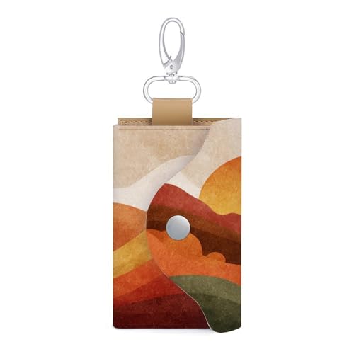 Minimalist Abstract Thanksgiving Sunset Key Holder Bag PU Leather ID Card Holder Keychains Case Cover for Men Women