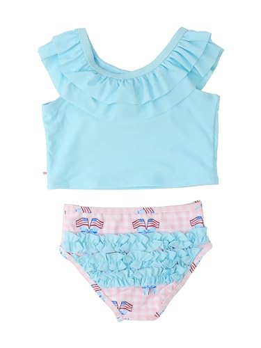 Image of RuffleButts Girls UPF50+ Sun Protection One Shoulder Ruffle Tankini Two Piece Swimsuit