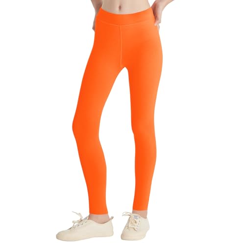 QBK Girls Organic Cotton Leggings 2T 3T 4T 5T to 12 Years - Ultra Soft & Comfortable Footless Tights for Toddler to Kids(Orange 4T)