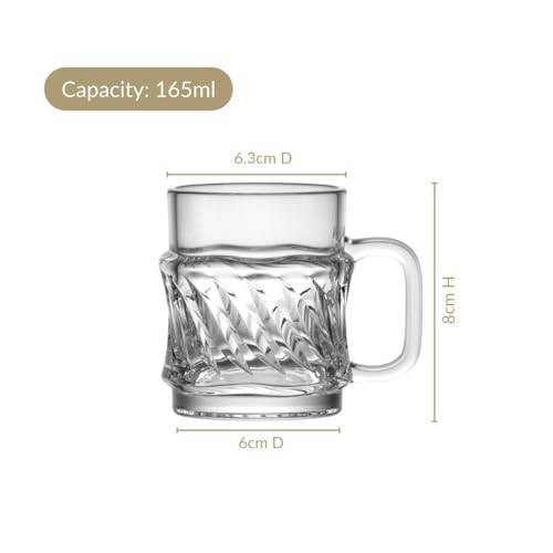 Image of Nestasia Transparent Glass Tea Cups Set of 6 (165ml Each) - Dishwasher Safe & 100% Food Safe Chai Cups with Handle for Coffee, Tea, Hot & Cold Beverages | Twisted Swirl Embossed Design
