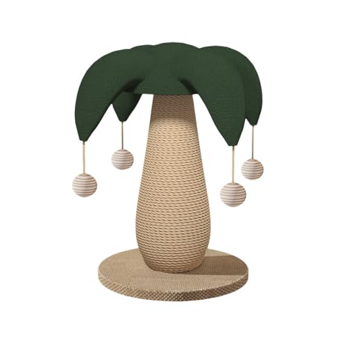 Vifxucy猫用爪とぎ棒、猫用爪とぎポスト、キノコ型猫用爪とぎ棒、全麻ロープ、爪とぎ棒、丈夫、縦型、長持ち、ゴミなし、キノコ型、かわいい、省スペース、組み立て簡単 (グリーン,大きなピエロ帽)