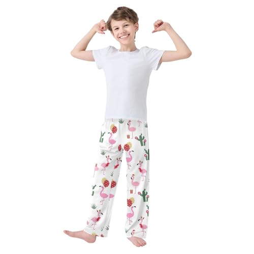 Christmas Flamingo Balloon Boys Long Pants Soft Trousers Elastic Waist Kids Lounge Bottoms with Pockets S-XL2