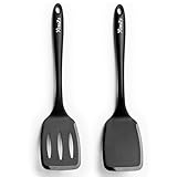600˚F Heat Resistant Silicone Spatula Set, 13.6' Kitchen Spatula Turners for Non Stick Cookware, Flexible Spatulas with Thin Edges, Seamless Cooking Utensils for Fish, Eggs, Pancakes, BLACK