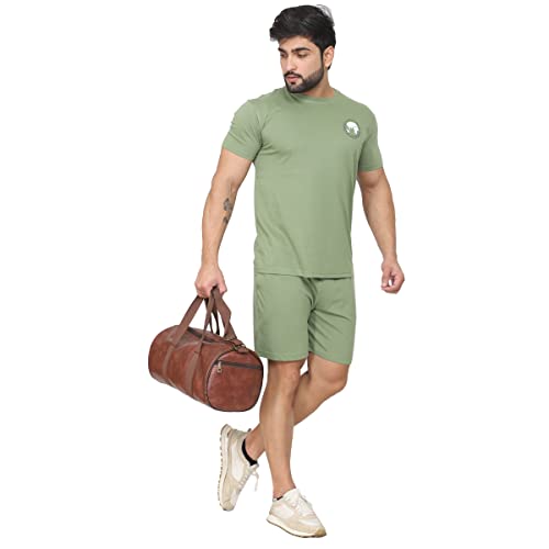 Image of D-GREEN Men's Basic Solid Cotton Round Neck Tracksuit for Athletics Jogging Gym and Sports