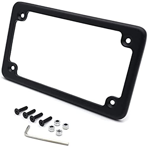 Image of Motorcycle License Plate Frames, Flat Bracket Tag Holder 7 Inches x 4 Inches, Universal Chrome License Plate Frame Exterior Accessories,Black