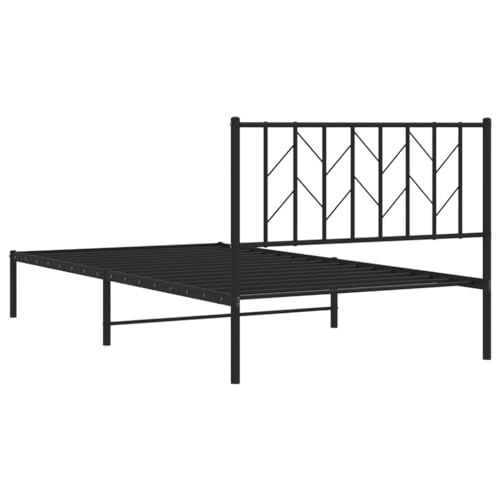 vidaXL Bettgestell, Bettrahmen mit Kopfteil, Bett Gästebett mit Stauraum, Metallbett Einzelbett Schlafzimmerbett, Schwarz 107x203cm Metall – Bild 7