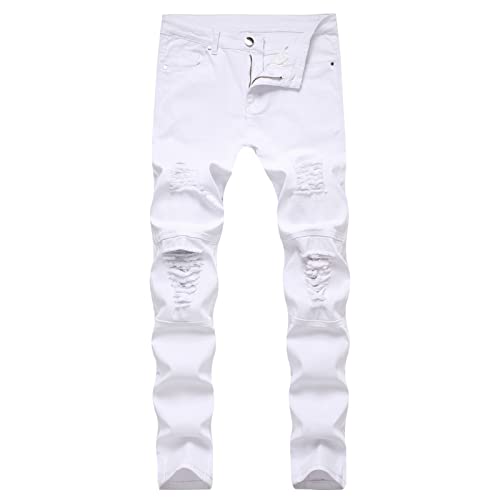 Jeans plissés zippés confortables à effet déchiré et coupe droite