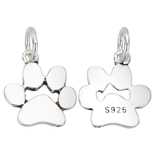 PH PandaHall 2pcs 925 Sterling Silver Dog Paw Print Charms, Memorial Pet Pendant Dog Charms Footprint Silver Dangle Charm with Jump Ring for Necklace Bracelet Earring Jewellery Making 10x11.5mm