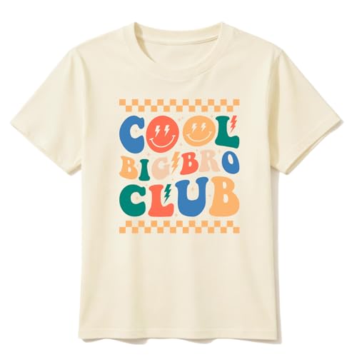 Big Brother T Shirt - Cotton Graphic Tee for Boys, Matching Brothers' Outfits (2-7Y) (US, Age, 2 Years, 3 Years, Apricot Cool Big Bro Club)