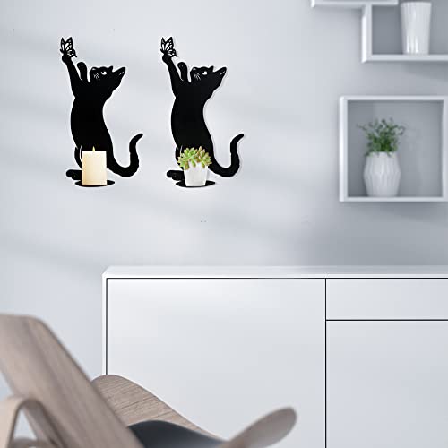 Kobjoy 1Pc Mini Metal Cat Home Décor, Wall Candle Sconces For Pillar Candles Led Flameless Candles, Candle Holder For Wall, Candlestick For Corridor, Entrance, Black Funny Cat Gifts For Lovers #TOP1
