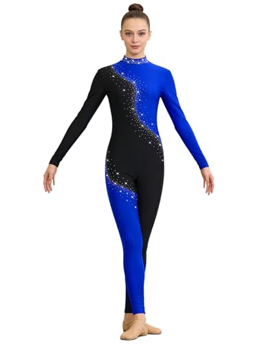 Maillot de gymnastique artistique pour femme avec strass et manches longues