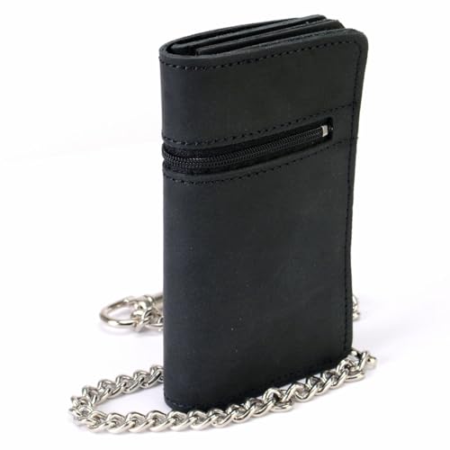 Image of Milwaukee Leather MLW7889 Men's 7.5 inch Black Premium Leather Soft Biker Wallet - Bi-Fold Anti-Theft Stainless Steel Chain