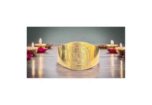 Image of Unisex-Adult Shree Yantra Kada Golden Antique Designer Brass Shri Yantra Bangle Cuff Kada Bracelet