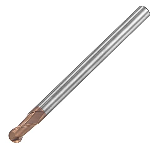 Image of uxcell Ball Nose End Mill 2mm Tip Radius Solid Carbide AlTiSin Coated CNC Router Bits 2 Flute Spiral Milling Cutter HRC55 with 4mm Shank 75mm (3-inch) Length