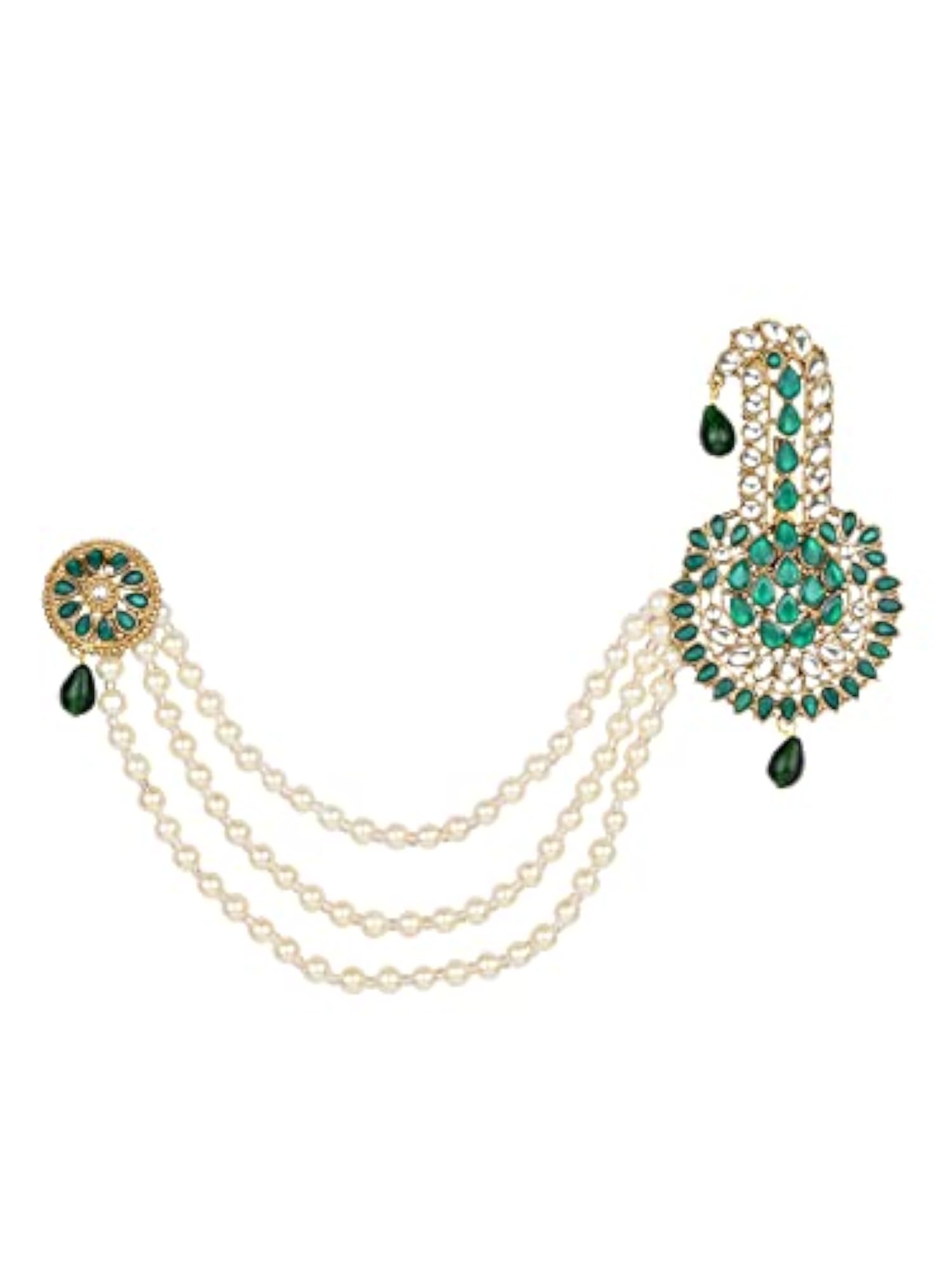 Gold Plated Traditional Stone Pearl Drop Brooch for Groom, Gift