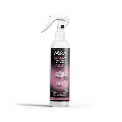 AURA | Aerosol Ambientador Spray Pulverizador Absorbe Malos Olores | Para Casa, Cocina, Baño, Coche | Apto para Textiles | 250ml | No Contiene Gas (Aroma a Limpio, 250ml)