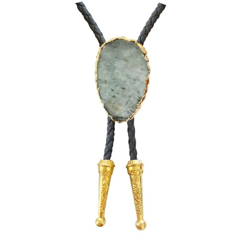 Daisy Del Sol Gemstone Bolo Tie Braided Vegan Faux Leather Natural Stone Gold Handmade Necklace Adjustable Boho Western Jewelry (Grey, Aqua) by Daisy Del Sol - Used condition - US$13.73