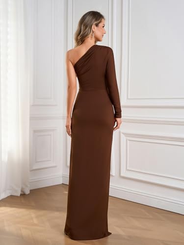 One Shoulder Long Sleeve Maxi Dress Sexy Bodycon Ruced Split Party Formal Long Dresses for Women Fall 20254
