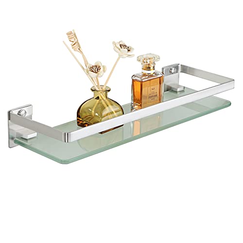 SAYAYO Estanteria Baño Sin Taladro Pared de Vidrio Ducha Cristal Accesorios Baño Champú Organizador Acero Inoxidable Cepillado Estante Baño 380mm x 122mm x 60mm, EGDL1001 LS