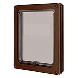 ＡＷＨＡＯ Large Dog Flap Door Locking Pet Gate Kitten Cats Entry Frame Animal, Brown, S
