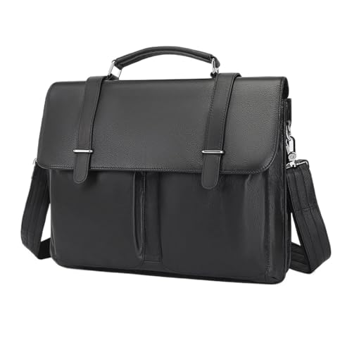 JSEIAJB Business Genuine Leather Men's Handbag 14 Inch Computer Bag Single Shoulder Diagonal Cross Briefcase