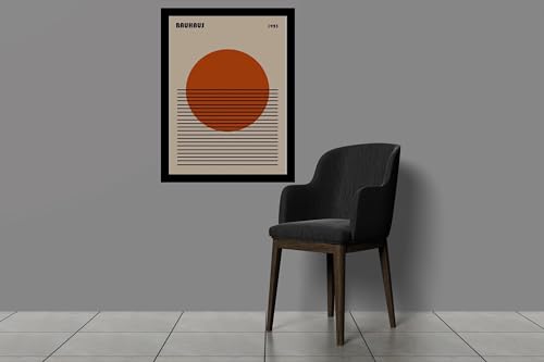 Image of BLINKART Vintage Bauhaus Retro Geometric Aesthetic Poster Gallery | Colorful Wrap Framed For Home Office Studio Living Room Modern Art Studio Decoration Abstract Shapes | (d144) | 13x10 Inch