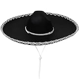GiftExpress Adult Black Sombrero Hat, 18-Inch Wide – Mariachi-Style Costume Sombrero with Silver Braid Trim, Polyester, One Size Fits Most