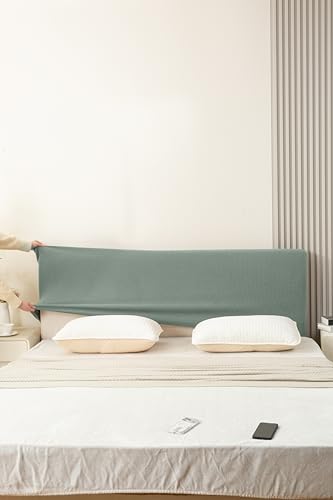 Image of HOMETHREADS Stretchable Lycra /Velvet Headboard Cover | Soft, Dust-Proof & Wrinkle-Resistant Bed Back Protector | Fits Leather, Wooden & Fabric Bedsides | for 2ft to 3.3ft Beds | (Green, 85x65cm)