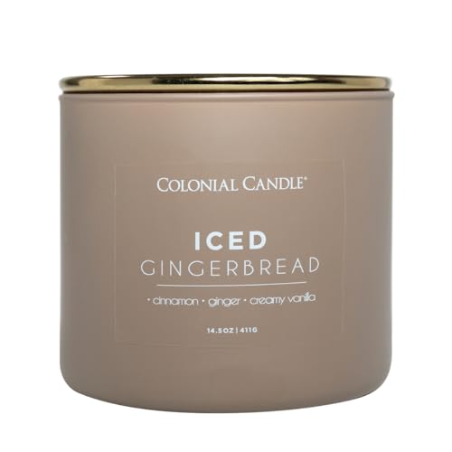 Colonial Candle Iced Gingerbread Scented Jar Candle Pop of Color Collection 3 Wick 14.5 oz - Up to 60 Hours Burn