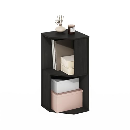 Image of Furinno ECON Corner Shelf, 2-Tier Corner Book Shelf, Standing Storage Shelves, Cube Display Rack, Bookshelf, for Organization and Storage, Living Room, Home Office, Espresso