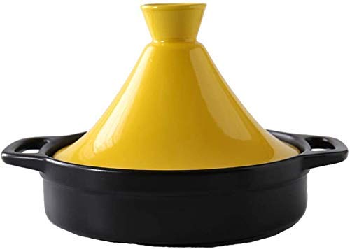 WEIZI Cast Iron Pot with Lid 21Cm Tajine Pot for Cooking Ceramic Tajine Pot Tajine Saucepan Ceramic Pots for Cooking Stew Casserole Slow Cooker for Home Kitchen Yellow Casserole Dish
