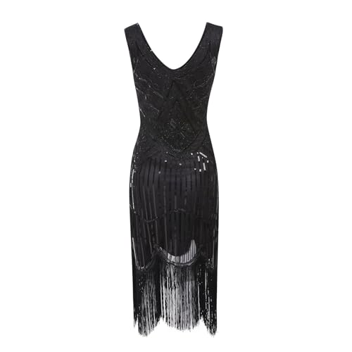 Foweknow Robe vintage des années 1920 pour femme - Robe Charleston Gatsby à paillettes - Ourlet à pompons - Robe de cocktail - Robe de soirée - Costume des...
