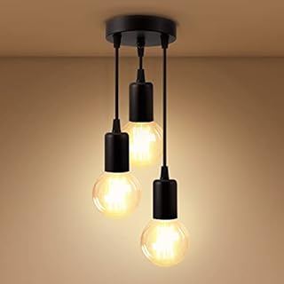 EMKE Hallway Lights Ceiling 3 Pendant, Modern Island Lights Vintage Pendant Lamp DIY Adjustable Wires for Restaurant Bedroom and Living Room, Black