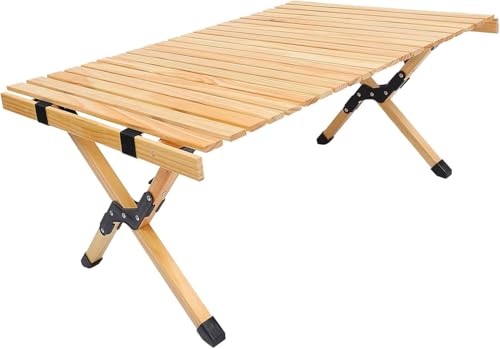 Mesa de camping portátil con parte superior de listones enrollable, plegable, para exteriores, 95 x 60 x 40 cm, ligera y fácil de transportar para viajes y picnics