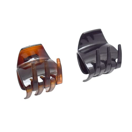 Parcelona French Neo Small Set of 2 Black and Tortoise Shell 1.5" with Covered Spring with Inner Teeth Celluloid Jaw Hair Claw Clips Clamp
