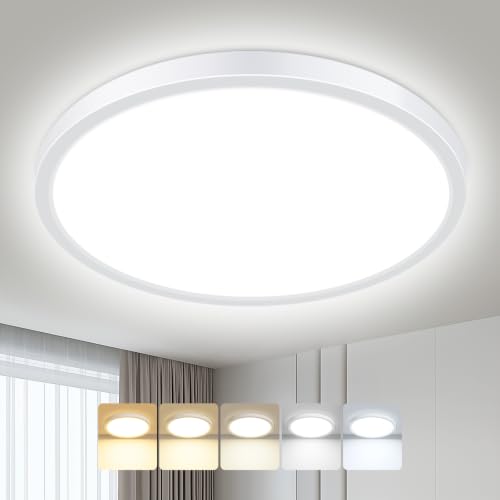 Image of hepside Bathroom Light, 3000K/3500K/4000K/5000K/6500K 5CCT LED Ceiling Light, Ø29cm, 24W, Modern,Waterproof IP54, Flush Ceiling Light for Bathroom, Kitchen, Bedroom, Hallway