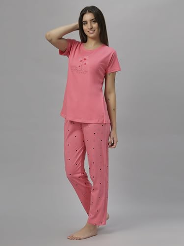 Image of DZZO Women's Cotton Printed Night Suit Set of T-Shirt & Pyjama, Night wear Dress, Relaxed wear for Women /Girls