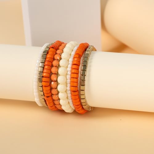 8Pcs Bohemian Beads Bracelets Set Colorful Cube Multi Strand Stretch Stackable Bangle Y2K Bracelet Set2