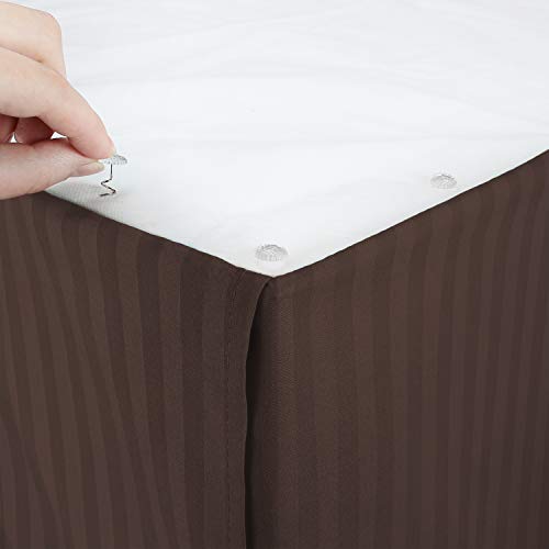Image of Nestl Full Size Bed Skirt - Damask Dobby Stripe Wrap Around Bed Skirt Full Size - Double Brushed Microfiber 14 in Tailored Drop Pleated Bed Ruffle with Bed Skirt Pins - Brown