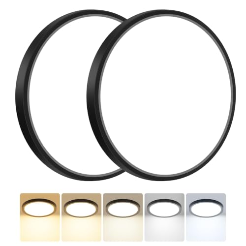Image of Peasur 2Pack Bathroom Light, 3000K/3500K/4000K/5000K/6500K 5 Color Temperature LED Ceiling Light, 15W 1500LM,Waterproof, Round, Small, Modern, Flush Ceiling Light for Bathroom, Kitchen, Bedroom, Black