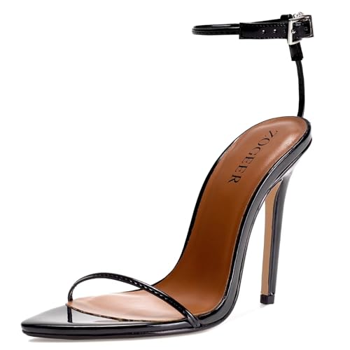 Image of Women's Stiletto High Heeled Sandals Sexy Strappy Open Toe Black Red Heels Wedding Party Evening Prom Dance Dressy Shoes