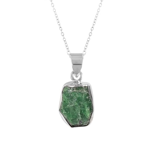 GEMKORA Natural Real Raw Tsavorite Garnet Crystals Bezel Pendant Necklace, Birthstone, Healing Rough Gemstone, Birthday, Mothers Day Gift Jewelry, Silver Plated Jewelry 18 inch (1pendant)