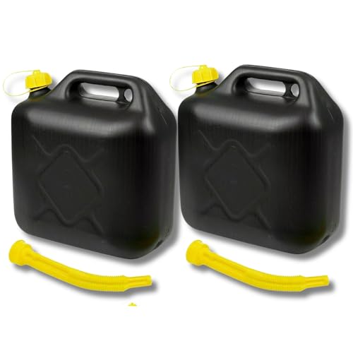 2 x 10L Jerry Can for Petrol Diesel Fuel with Spout Emergency Backup Fuel Storage for Cars Motorcycles Vans Compact 10L Fuel Can Petrol Can Spout for Easy Refueling BLACK (Pack of 2)