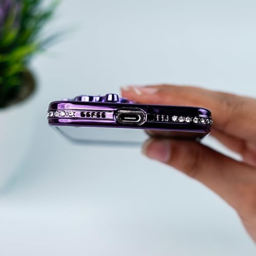 Image of PEEPERLY Back Cover Case for iPhone 15 Pro Scratch Resistant Anti-Slip TPU Shockproof Protective Durable Glamorous Rhinestone Butterfly Glitter Case for Girls & Women(Purple)