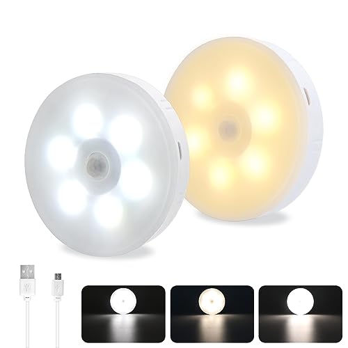 Uppladdningsbar USB-rörelsedetektorlampa, 3 färger, 10 lysdioder, 0,5 W, trådlös LED-garderob, automatisk och magnetisk lampa för trappor, ljusdetektor, 3 st
