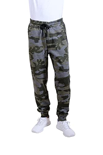 Brooklyn Athletics Men's Fleece Jogger Pants Active Zipper Pocket Sweatpants, Olive Camo, Large