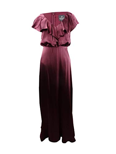 Adrianna Papell Women's V-Neck Ruffled Satin Gown (16, Deep Wine)