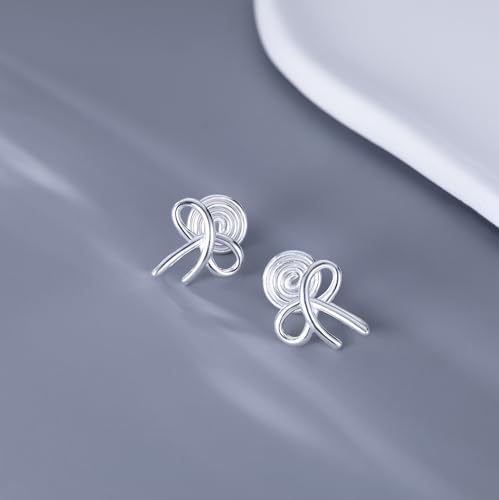 Image of Reffeer Solid 925 Sterling Silver Bow Clip On Earrings Ribbon for Women Bowknot Cuff Earrings Non Pierced Wrap Earrings