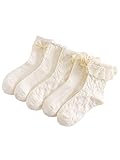 Verdusa Women's 5 Pairs Bow Lace Ruffled Ankle Socks White one-size