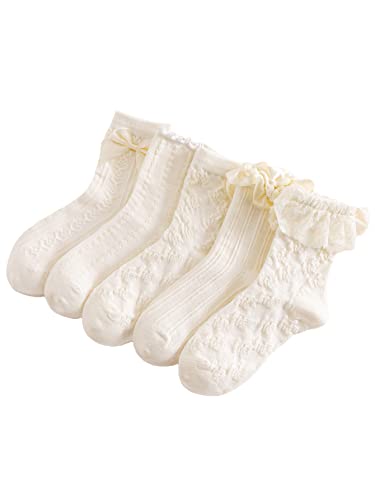 Image of Verdusa Women's 5 Pairs Bow Lace Ruffle Ankle Socks